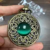 Pocket Watches Bronze Hollow Imitation Jade Stone Necklace Pendants Decorated Watch Emerald Decoration Presents Chian Men Women Gifts