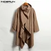 Giacche da uomo INCERUN Cappotti vintage da uomo Dolcevita in cotone Trench irregolare Poncho Casual Mantello a maniche lunghe Solid Street Giacche Uomo Capispalla 221121