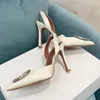 Frauen Fr￼hling Sommerkristall Satin Slingback Pumpe Schuhe Sandale Luxusdesigner High Stiletto Ferse Sexy Spoced Toe