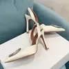 Womens Spring Summer Crystal Satin Slingback Pump Shoes Sandal Luxury Designer High Stiletto Heel Sexig Point Toe