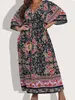 Vestidos de tamanho grande finjani plus size mulheres vestidos retro floral estampa profunda vneck split cota vestido sexy cintura alta maxi vestidos 4xl 221121