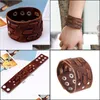 Bangle Retro Brown Weave Leather Bangle Cuff Mtilayer Wrap Button Adjustable Bracelet Wristand For Men Women Fashion Jewelry Drop De Dhlt8