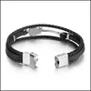 Chain Unisex Stainless Steel Genuine Leather Guitar Bracelet Link Chain Handmade Braided Mtilayer Wristband Musical For Men Women Mu Dhezw