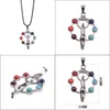 Pendentif Colliers Cristal Naturel Pierre Précieuse Reiki Chakra Pendentif Guérison Lune Vents Sier Alliage Incrusté Gem Collier Pour Wonmen Drop De Dht4H