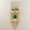 Tapestries Handmade Macrame Tapestry Wall Hanging Shelf Boho Decoration Cotton Rope Woven Plant Decor Two-tier Shelving Rack