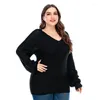 Dames truien dames zwart plus size v-neck trui mesh patroon doorzichtige sexy gebreide pullovers extra grote chic met lange mouwen