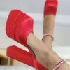 2023 New Women's Fashion Platform Sandals Lady's Closed Toe Strap Pumps Girls Night Club Sexy Green High thick chunky Heels red satin lace sandal big size 35-42 No Box #PD11