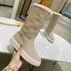 Stivali da neve Desert Boot Womens Cowboy Fahsion Platform Winter Arrow Leather 5Cm Heel Medal Heavy Duty Soles