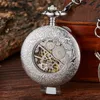 Pocket Watches Gorben Transparent Cover Mechanical Watch Men Fashion Retro Casual Skeleton Dial Silver Hand Wind Male Fob Chain 221121