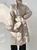 여자 다운 파카 파카 얀 베니 겨울 스탠드 업 칼라 슬리밍 레이스 긴 복어 재킷 여자 두꺼운 따뜻한 따뜻한 이중 가슴 오리 코트 221121
