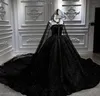 빈티지 블랙 고딕 A- 라인 웨딩 드레스 2023 스트랩리스 레이스 업 코르셋 길터 반짝이는 공주 교회 정원 신부 가운