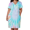 Plus storlek kl￤nningar ombre slips f￤rg￤mne casual kl￤nning sommar f￤rgglad hippy tryck elegant kvinnor v halsgata mode 4xl 5xl