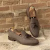 Dress Shoes Loafers Men Brown Plaid Tassel Canvas Fashion Business Breathable Casual of Zapatos Hombre 221119