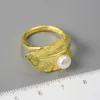 Кольцо с пасьянсом Lotus Fun 18k Gold Natural Pearl Регулируемые свадебные кольца для женщин Реал 925 Серебряный серебро серебряные изящные ювелирные изделия 221119