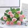 Dekorativa blommor 11 huvuden Artificial Silk Rose Bouquet for Home Decor Eucalyptus l￤mnar Fake Plant Wedding Table Room Party DIY
