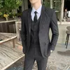 남자 양복 블레이저 슈트 재킷 조끼 바지 3 pcs 세트 / 패션 캐주얼 비즈니스 단색 슬림 한 코트 바지 양복 조끼 221121