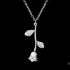 Подвесные ожерелья розовые подвесные ожерелье украшения стерлинги Sier Retro 3D Leaf Day Day женский день рождения