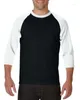 Camisetas masculinas 3/4 de manga com contraste mangas raglan o-gola algodão blend masculk s-xxl