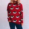 Malhas femininas camisetas novas moda chapéu de natal padrão de suéter de colheitinho de manga longa de manga longa pullover de malha de malha de malha espessada