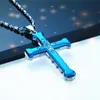 New Male Crystal Cross Jesus Pendant Gold/Black/Blue Color Zirconia Cross Pendant Necklace Stainless Steel Jewelry