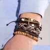 Bracelets De Charme Hommes Vintage Bracelet Ensemble Réglable Mitlayer Wrap Tressé Croix Bracelets En Cuir Bracelet Bracelet Manchette Pour Hommes Hanche Dhi1C