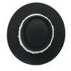 Bérets Femmes Chapeaux Haut Rond Bande De Perles Formel Printemps Hommes Feutré Jazz Mariage Solide Ceinture Classique Noir Fedora