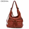 designer bag CEZIRA Large Soft Casual Womens Bags Functional Girl School Backpack PU Leather Ladies Multi Pockets Messenger Shoulder Bag