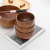 Juegos de vajilla 1 pieza de tazón de madera estilo japonés madera arroz sopa ensalada contenedor grande pequeño para niños vajilla utensilios