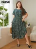 GIBSIE grande taille Ditsy Floral Oneck volants ourlet robe femmes vacances Boho été à manches courtes élastique Aline décontracté longues robes 221121