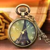 Pocket Watches Romantic Paris Eiffel Tower Quartz Watch Retro Steampunk Pendant Necklace Chain Clock With Accessory Creative Gift