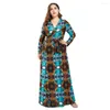 Ethnic Clothing Boho Plus Size Women Printed Floral Loose Maxi Dress Muslim Abaya Irregular Holiday Beach Wrap Slit Belted Long Sundress