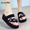 Xmistuo Zomer slippers voor vrouwelijke mode slippers met bloemen buiten highheels strandplatform sandalen glijbanen schuifriem J220716