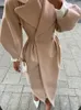 Women's Wool Blends Women Woolen Coat Elegant Winter Heavy Lapel Double-Breasted Office Lady Long Jackets Buttons Streetwear Female Midi Overcoats 221122