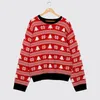 Womens TShirt Christmas sweater printed knit comfortable warm Santa Claus tree moose round neck 221122