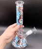 Narguilés de bang en verre de 8,5 pouces avec des motifs de peinture à la main Recycleur d'eau lumineux Dab Rig Pipes à fumer