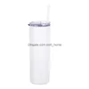 Tumblers Double Wall 20Oz Cup Water Coffee Sublimation Blank Tumbler Er St Straight Stainless Seal Up Thermos Mugs Slim White G2 Dro Dhys9