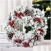 Décorations de Noël Décorations de Noël 2022 Couronne pour la décoration intérieure Imitation Feuille de neige Fleur Noix de pin 12,5 pouces Couronnes XMS ou Dhb0T