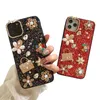 Strass fleur étuis pour téléphones portables rose Rhinodrill housse de protection pour téléphone portable luxe perle Apple couvertures arrière pour Iphone 14 13 Pro max plus 12 11 trou précis