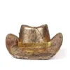 Berretti Cappello da cowboy occidentale in pelle Donna Outdoor Gold Rill Brim Fiore jazz Sombrero Hombre Cowgirl Taglia 58-59CM