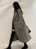 Women's Wool Blends Fashion Houndstooth Woolen Coat Woman Winter Thick and Warm Long Ladies Autumn Casual Suit Collar Top Clothes 221122