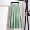 Skirts TIGENA Korean School Knit Midi Women Fashion Autumn Winter Casual Knee Length High Waist Pleated Female Green 221122