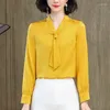 Женские блузки элегантные офисные леди рубашки модные лук v-образец
