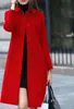 Kadın yünü harmanlar 1pcs/lot lüks tarzı ceket sonbahar kış orta uzunlukta tek göğüslü ince karışık tr palto kırmızı mavi siyah 221122