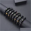 Beaded Az English Letter 10Mm Natural Stone Tiger Eye Black Agate Bead Bracelet Initial Woven Adjustable Bracelets Bangle Cuff Women Dhnft