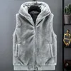 Mens Vests Sleeveless Jacket Men Hooded Warm Thermal Witnter Faux Fur Vest Male Plush Flannel Coat Fluffy Fleece Waistcoat Autumn 221122