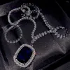 Anhänger Halsketten Foydjew Luxus Künstlicher Saphir Blauer Diamant Silber Farbe Charme Hochzeit Halskette Für Frauen Brautschmuck
