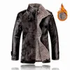 Men's Leather Faux Leather Mens Winter Warm Fleece Fur Lined Trench Coat Thermal Fabulous Wear Resistant Men Jacket Faux Leather Jacket Lapel Thicken Coat 221121