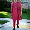 Etnik Giyim HD Afrikalı Erkekler 3 Parça Set Mens Dashiki Robe Gömlek Pantolon Takım Kısa Kollu T-Shirt Düğün Partisi Kıyafetleri Resmi Kıyafet