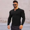 Herrpolos gympolo skjorta män mode lapel knappar lång ärm snabb torr polos sport smal fit fitness bodybuilding träning kläder 221122