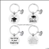Nyckelringar rostfritt stål 2021 examen säsong nyckelchain väska hänger bokstavsklass med nyckelring present för studenter nyckel kedja drop leverera dhltn
